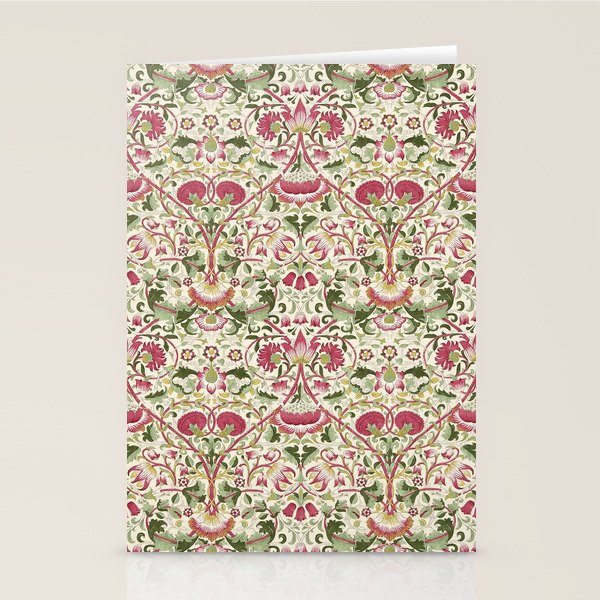William Morris Vintage Lodden Rose Pink Thyme Green Floral Pattern Stationery Card Gallery Image 1
