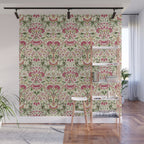 William Morris Vintage Lodden Rose Pink Thyme Green Floral Pattern Wall Mural Gallery Image 1