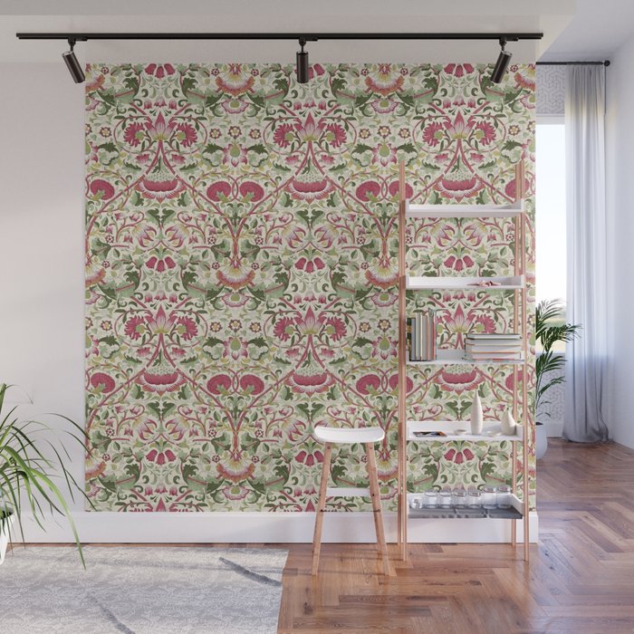 William Morris Vintage Lodden Rose Pink Thyme Green Floral Pattern Wall Mural Gallery Image 1