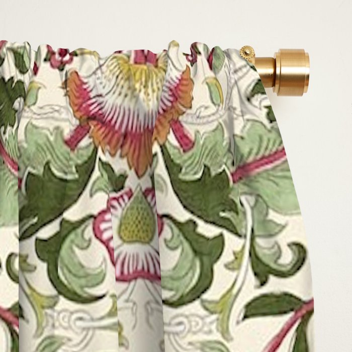 William Morris Vintage Lodden Rose Pink Thyme Green Floral Pattern Window Curtain Gallery Image 2