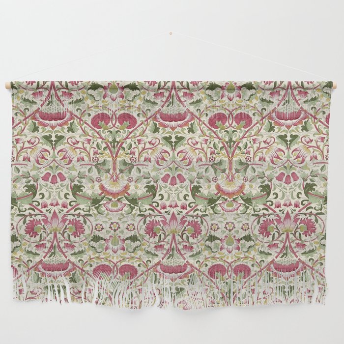 William Morris Vintage Lodden Rose Pink Thyme Green Floral Pattern Wall Hanging Gallery Image 1