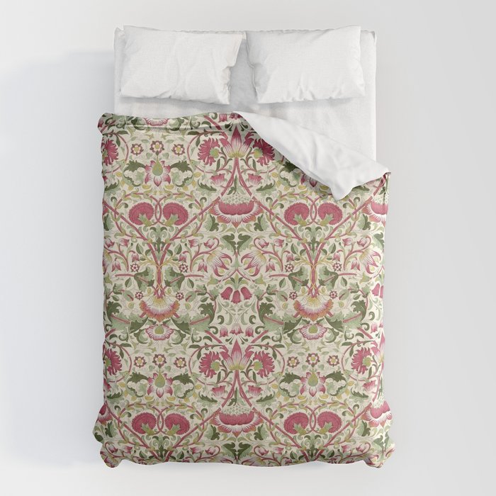 William Morris Vintage Lodden Rose Pink Thyme Green Floral Pattern Duvet Cover Gallery Image 1