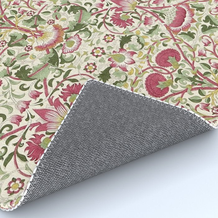 William Morris Vintage Lodden Rose Pink Thyme Green Floral Pattern Rug Gallery Image 4
