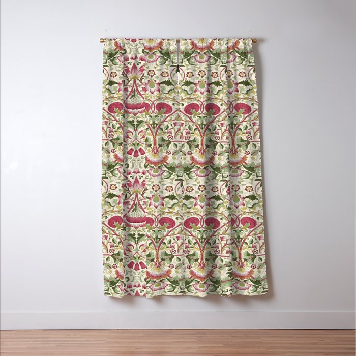 William Morris Vintage Lodden Rose Pink Thyme Green Floral Pattern Window Curtain Gallery Image 3