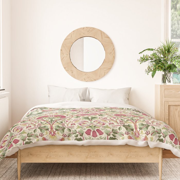 William Morris Vintage Lodden Rose Pink Thyme Green Floral Pattern Duvet Cover Gallery Image 3