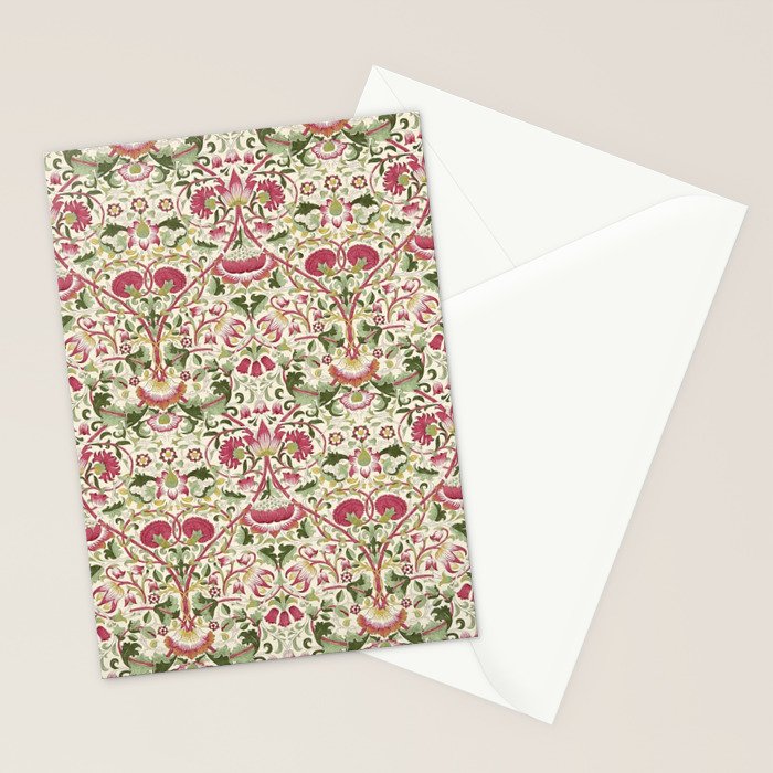 William Morris Vintage Lodden Rose Pink Thyme Green Floral Pattern Stationery Card Gallery Image 2