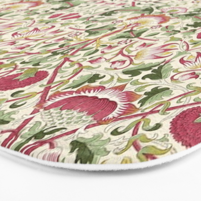William Morris Vintage Lodden Rose Pink Thyme Green Floral Pattern Bath Mat Gallery Image 3
