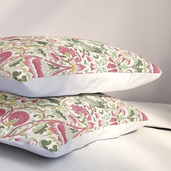 William Morris Vintage Lodden Rose Pink Thyme Green Floral Pattern Pillow Sham Gallery Image 3