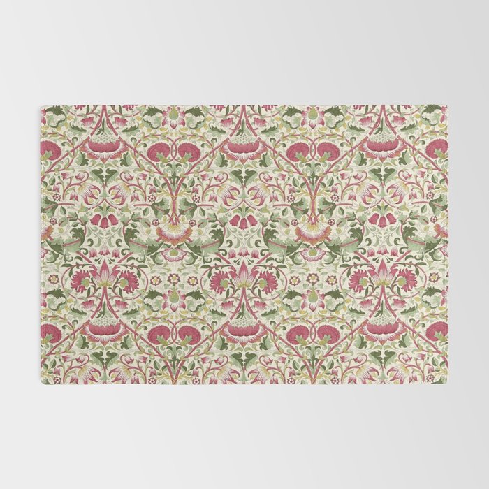 William Morris Vintage Lodden Rose Pink Thyme Green Floral Pattern Rug Gallery Image 2
