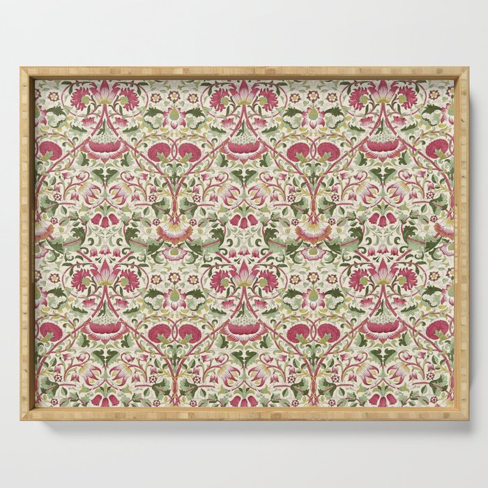 William Morris Vintage Lodden Rose Pink Thyme Green Floral Pattern Serving Tray Gallery Image 1