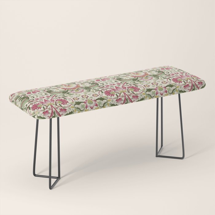 William Morris Vintage Lodden Rose Pink Thyme Green Floral Pattern Bench Gallery Image 1