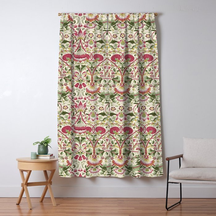 William Morris Vintage Lodden Rose Pink Thyme Green Floral Pattern Window Curtain Gallery Image 5