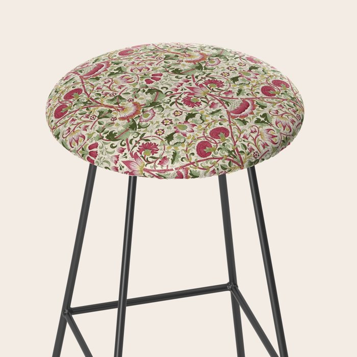 William Morris Vintage Lodden Rose Pink Thyme Green Floral Pattern Stool Gallery Image 2