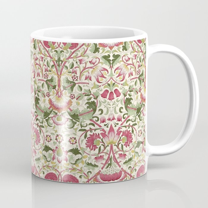 William Morris Vintage Lodden Rose Pink Thyme Green Floral Pattern Coffee Mug Gallery Image 1