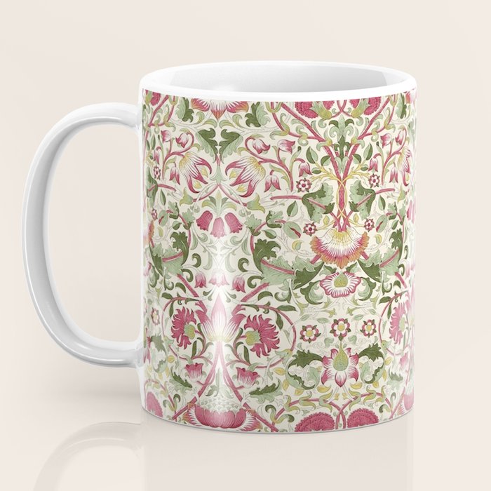 William Morris Vintage Lodden Rose Pink Thyme Green Floral Pattern Coffee Mug Gallery Image 3