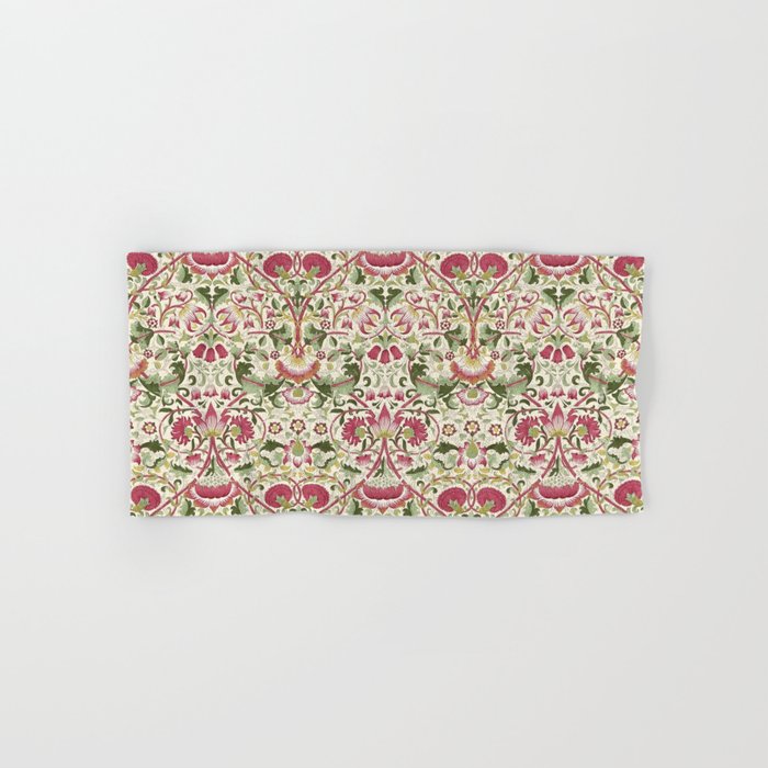 William Morris Vintage Lodden Rose Pink Thyme Green Floral Pattern Bath Towel Gallery Image 1