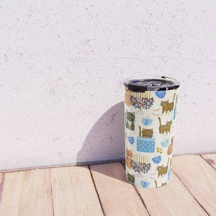 Cream Hanukkah Cats Travel Mug Gallery Image 4