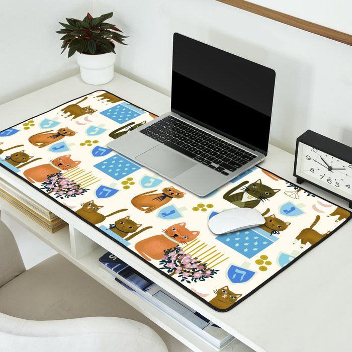 Cream Hanukkah Cats Desk Mat Gallery Image 2