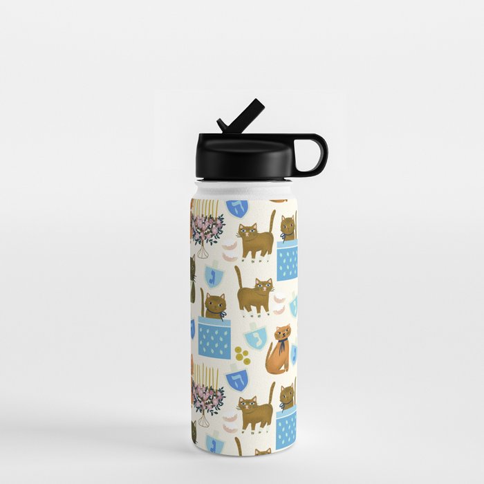 Cream Hanukkah Cats Water Bottle Gallery Image 1