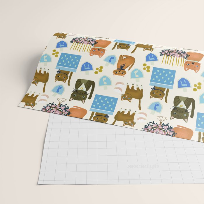 Cream Hanukkah Cats Wrapping Paper Gallery Image 2