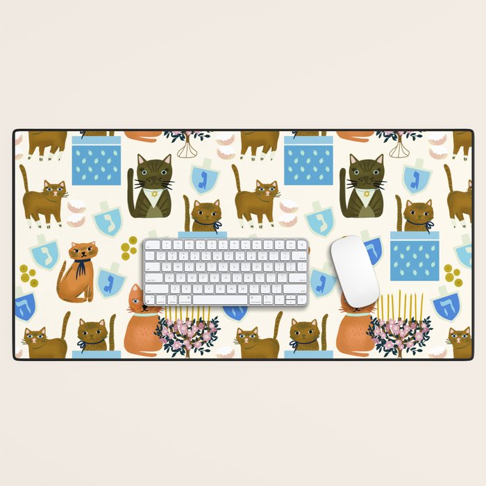 Cream Hanukkah Cats Desk Mat Gallery Image 1