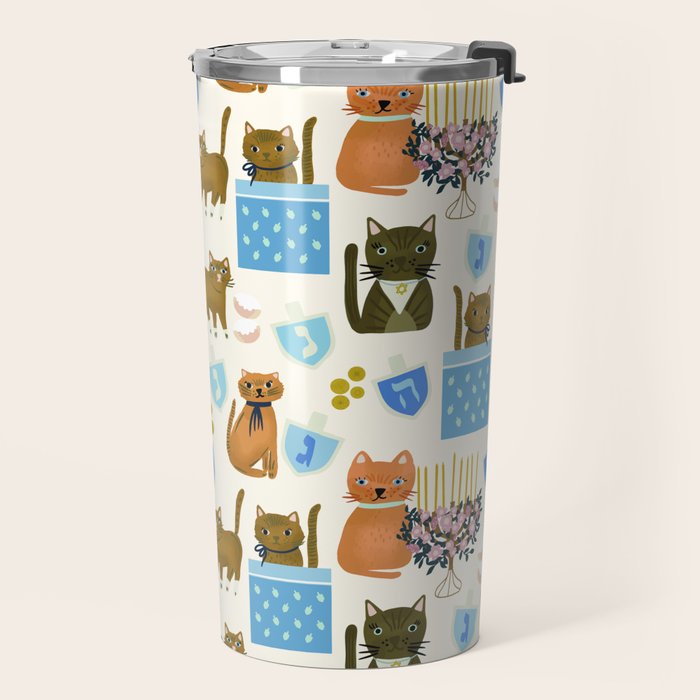 Cream Hanukkah Cats Travel Mug Gallery Image 2