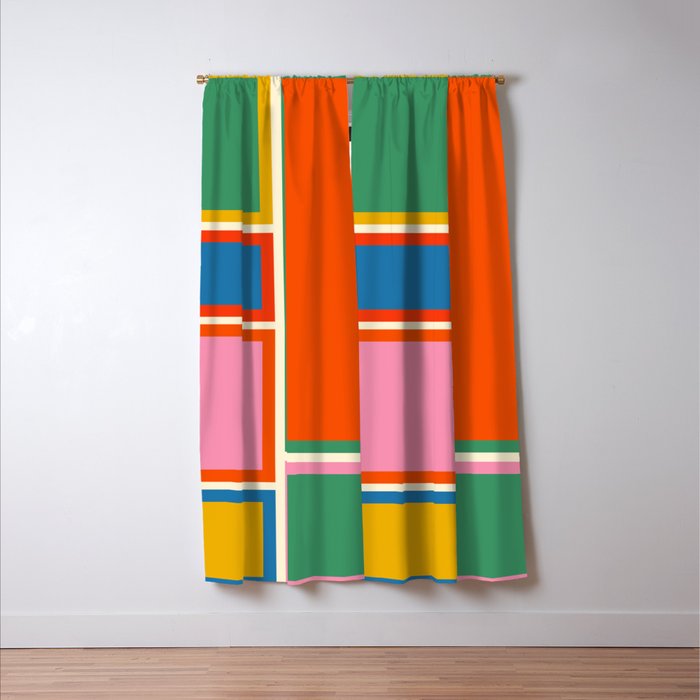 Modular Midcentury Modern Geometric Pattern in Retro Pop Colors Window Curtain Gallery Image 3