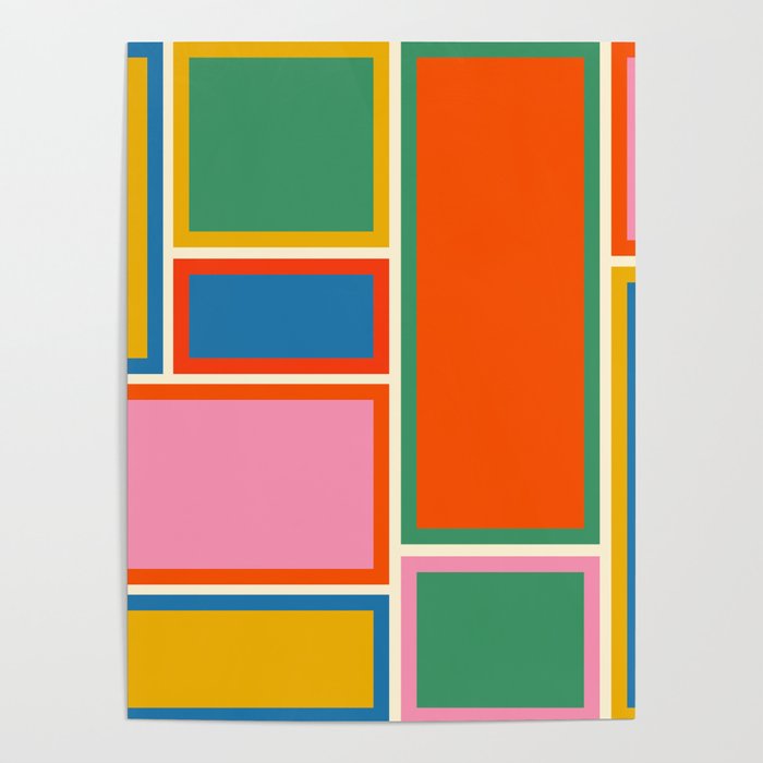 Modular Midcentury Modern Geometric Pattern in Retro Pop Colors Poster Gallery Image 1