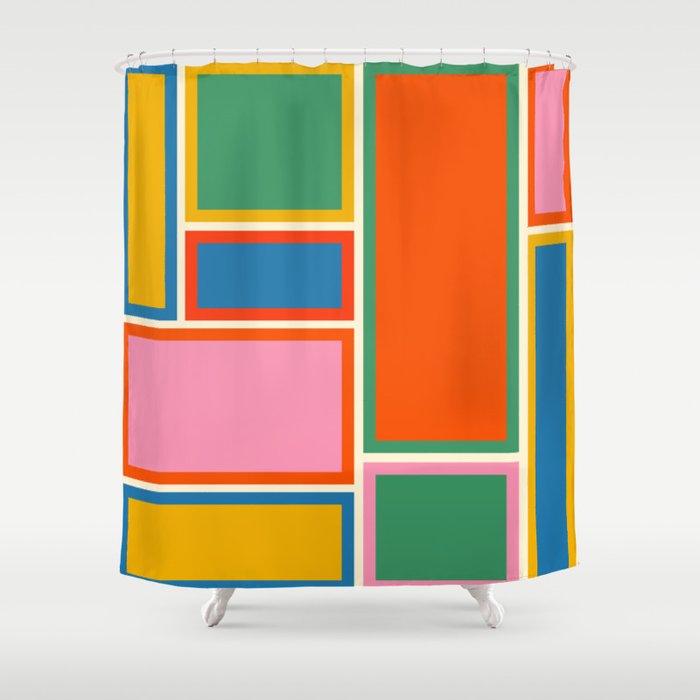 Modular Midcentury Modern Geometric Pattern in Retro Pop Colors Shower Curtain Gallery Image 1