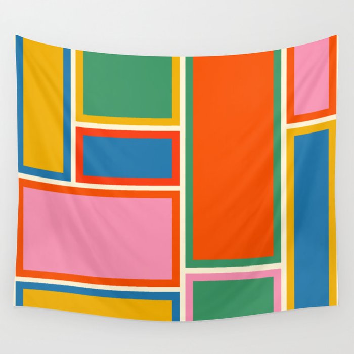Modular Midcentury Modern Geometric Pattern in Retro Pop Colors Wall Tapestry Gallery Image 1