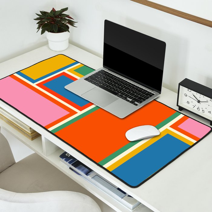 Modular Midcentury Modern Geometric Pattern in Retro Pop Colors Desk Mat Gallery Image 2