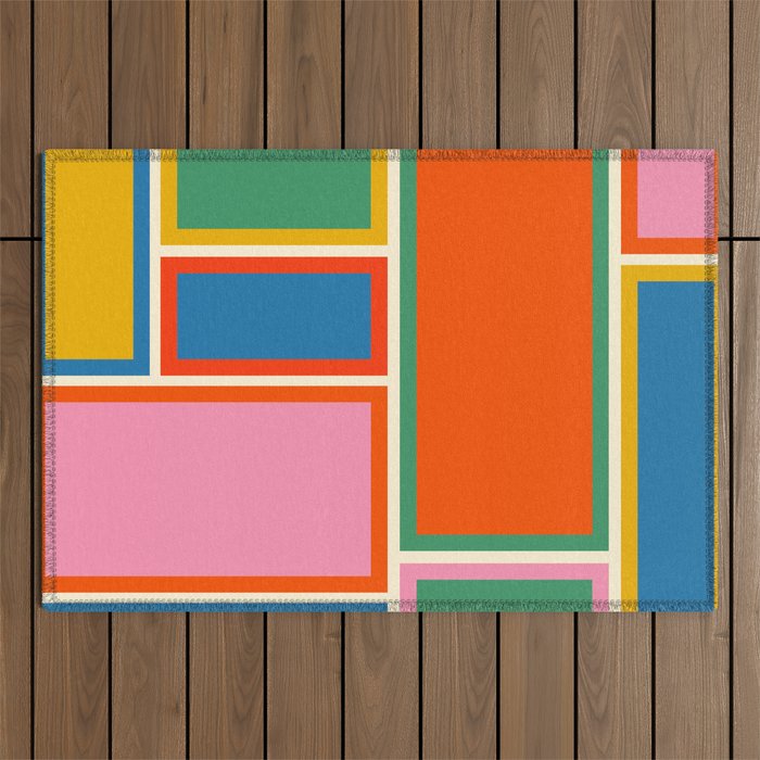 Modular Midcentury Modern Geometric Pattern in Retro Pop Colors Outdoor Rug Gallery Image 1