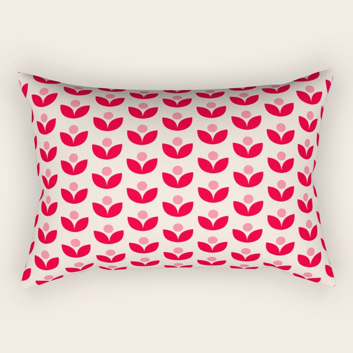 Scandi Folk Tulip Pattern in Pink and Red Rectangular Pillow Gallery Image 1