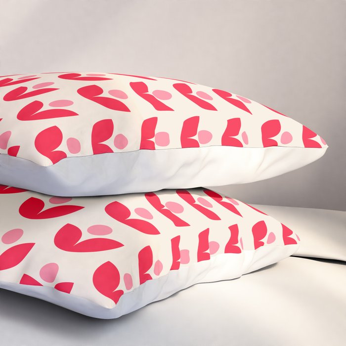 Scandi Folk Tulip Pattern in Pink and Red Pillow Sham Gallery Image 3