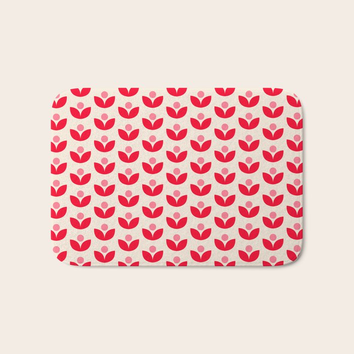 Scandi Folk Tulip Pattern in Pink and Red Bath Mat Gallery Image 1