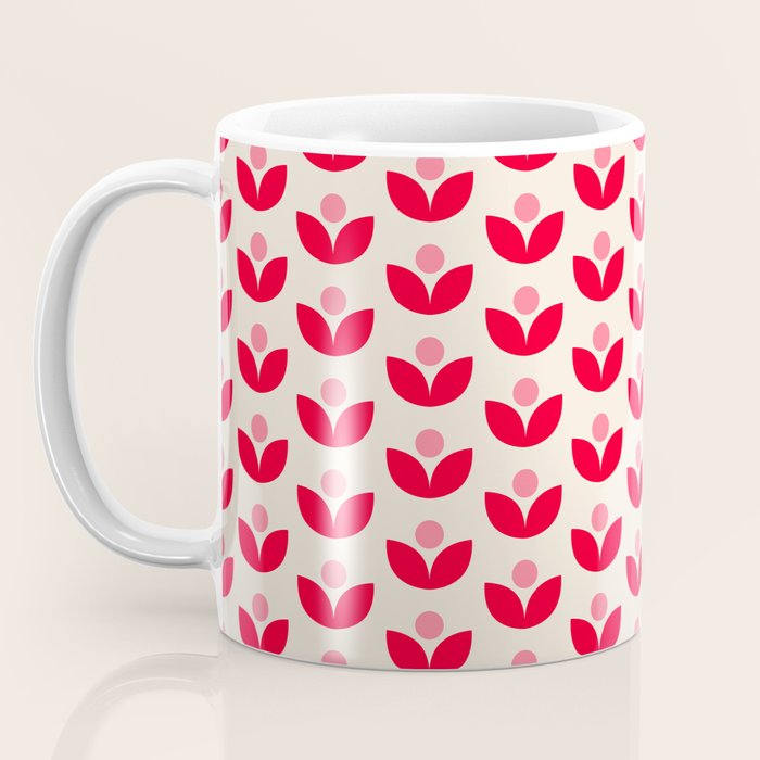 Scandi Folk Tulip Pattern in Pink and Red Coffee Mug Gallery Image 3