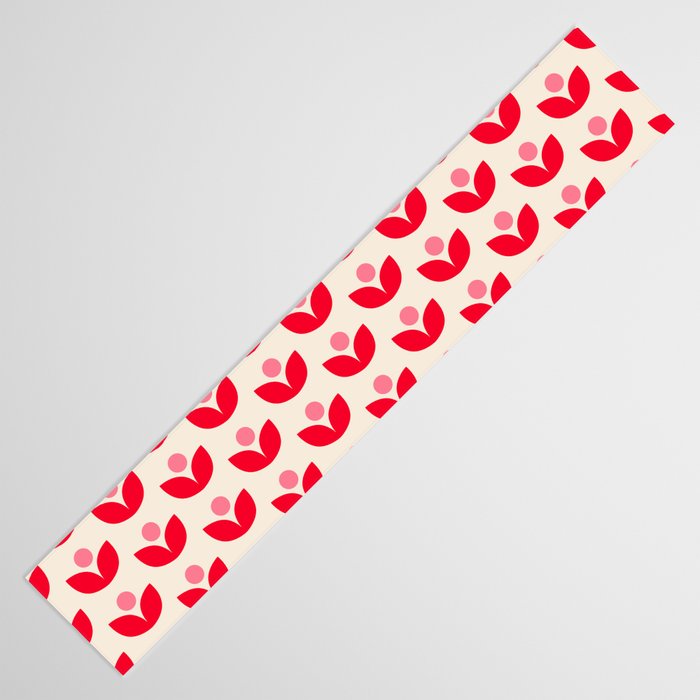Scandi Folk Tulip Pattern in Pink and Red Table Runner Gallery Image 3