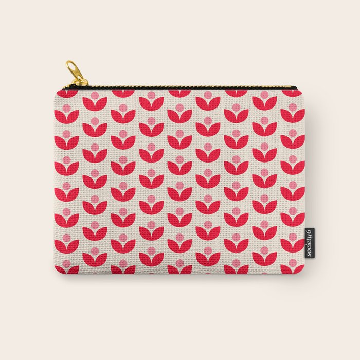 Scandi Folk Tulip Pattern in Pink and Red Carry All Pouch Gallery Image 1