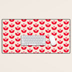 Scandi Folk Tulip Pattern in Pink and Red Desk Mat Gallery Image 1