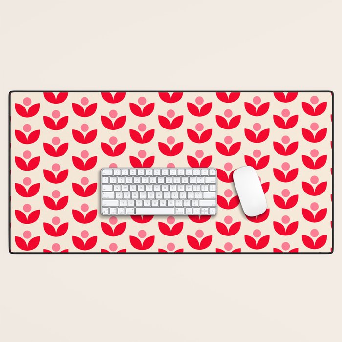 Scandi Folk Tulip Pattern in Pink and Red Desk Mat Gallery Image 1