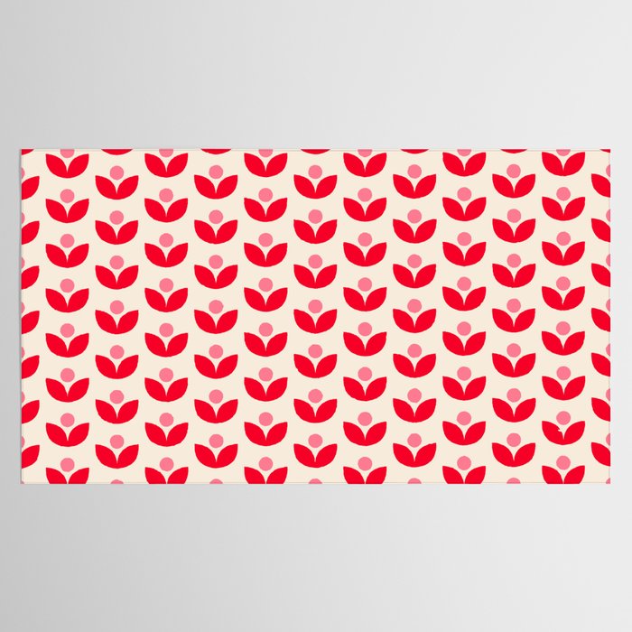 Scandi Folk Tulip Pattern in Pink and Red Tablecloth Gallery Image 2
