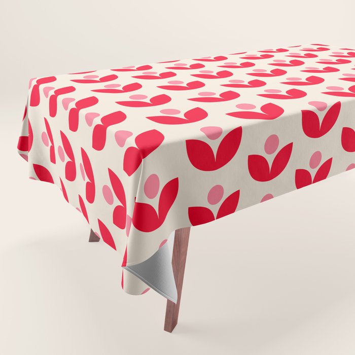 Scandi Folk Tulip Pattern in Pink and Red Tablecloth Gallery Image 1