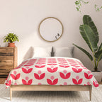 Scandi Folk Tulip Pattern in Pink and Red Comforter Gallery Image 3