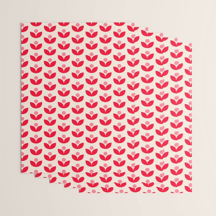 Scandi Folk Tulip Pattern in Pink and Red Wrapping Paper Gallery Image 3