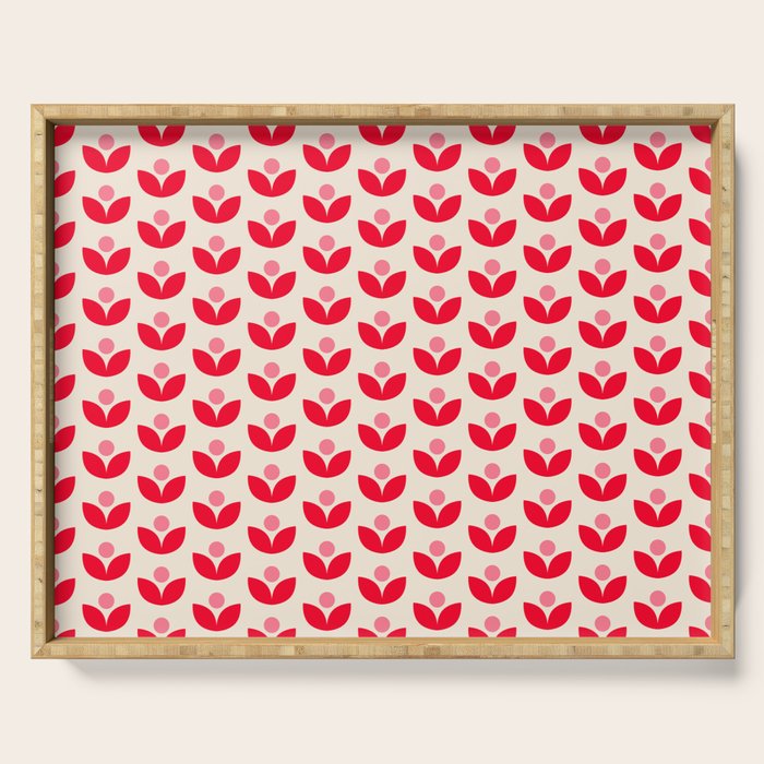 Scandi Folk Tulip Pattern in Pink and Red Serving Tray Gallery Image 1