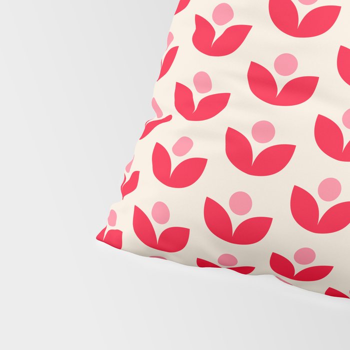 Scandi Folk Tulip Pattern in Pink and Red Pillow Sham Gallery Image 4