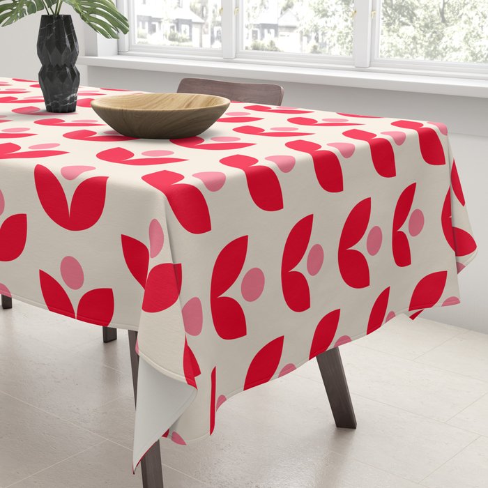 Scandi Folk Tulip Pattern in Pink and Red Tablecloth Gallery Image 3