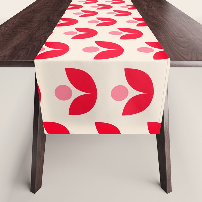 Scandi Folk Tulip Pattern in Pink and Red Table Runner Gallery Image 1