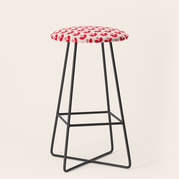 Scandi Folk Tulip Pattern in Pink and Red Stool Gallery Image 1