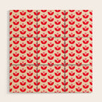 Scandi Folk Tulip Pattern in Pink and Red Wood Wall Art Gallery Image 1